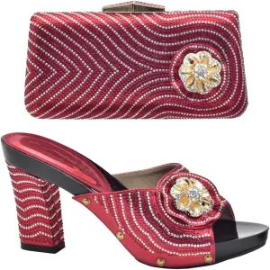 Shoe bag set heels chunky heels Accessorized with rhinestones Dinner bag Clutch bag(40)