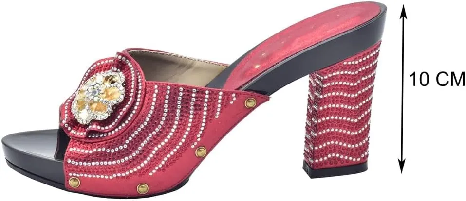 Shoe bag set heels chunky heels Accessorized with rhinestones Dinner bag Clutch bag(40)