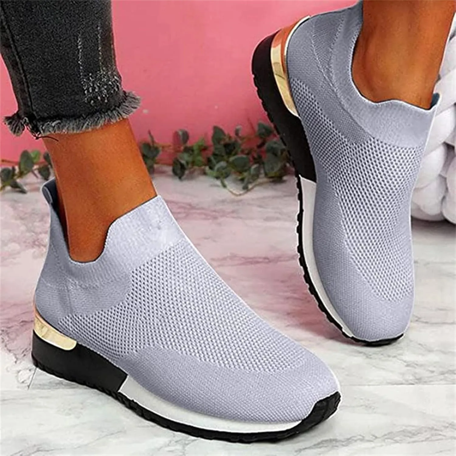 Shoes For Women Sneakers Trendy Athletic Walking Running Shoes Slip On Mesh-Comfortable Athletic Tennis Workout Sneakers