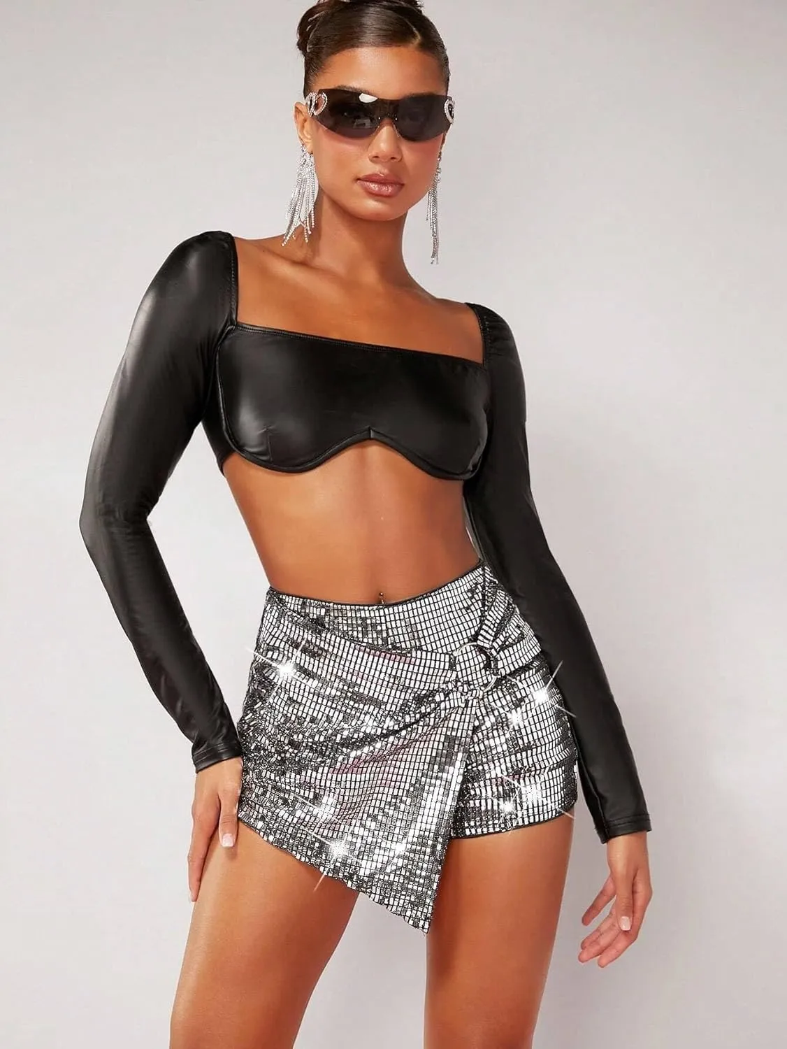 Shorts for Women Summer 2024 Elastic Waist Wrap Hem Mini Skort Trendy Skirt Shorts