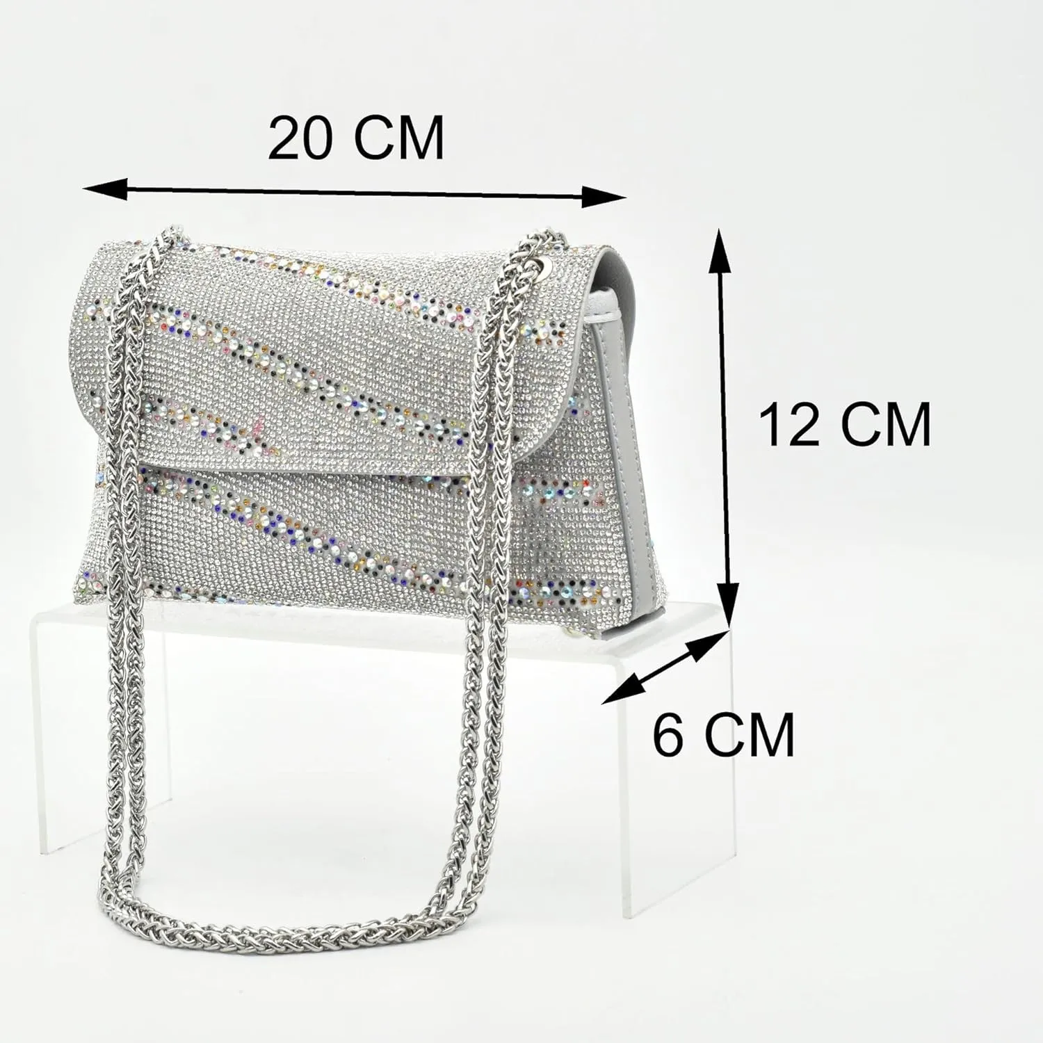 Silver Shoe Bag Set with high Heels 9.5cm Pointed Glass and Heels with Shoulder Bag and Underarm Bag(43)