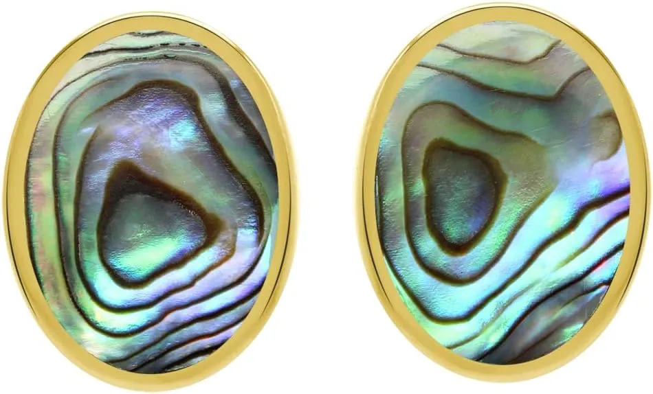 Silvershake 14X10mm Oval Shape Stones Inlay White Gold Plated or Yellow Gold Plated 925 Sterling Silver 0.63 Inch Stud Post Earrings Jewelry for Women