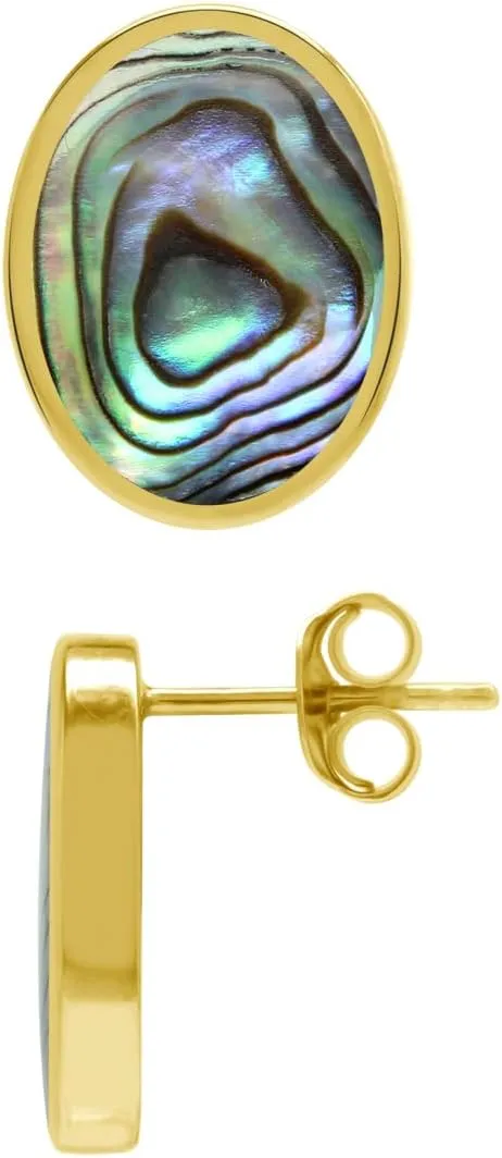 Silvershake 14X10mm Oval Shape Stones Inlay White Gold Plated or Yellow Gold Plated 925 Sterling Silver 0.63 Inch Stud Post Earrings Jewelry for Women