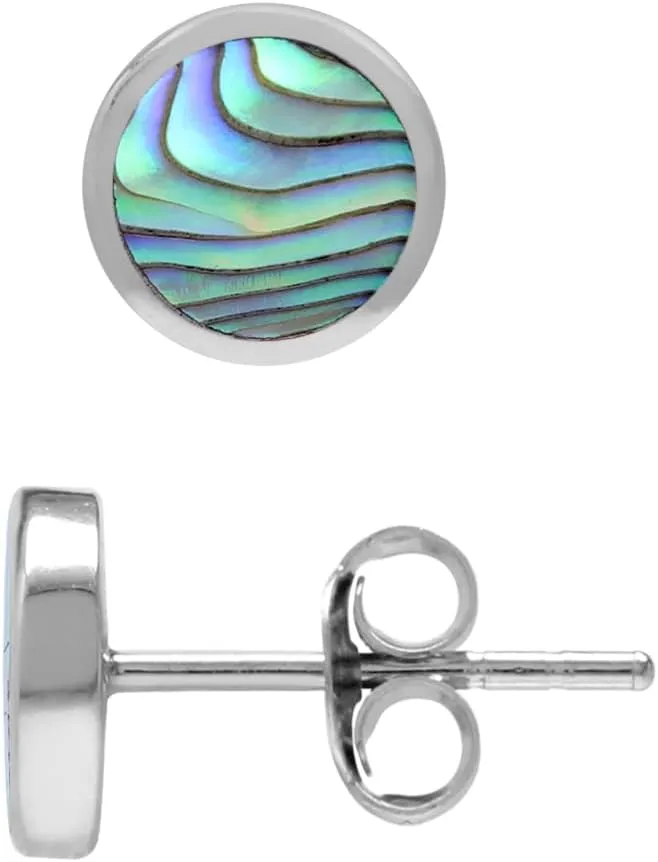 Silvershake 6MM Round Shape Cabochon Stones or Inlay White Gold Plated or Yellow Gold Plated 925 Sterling Silver Bezel Set Stud Earrings Jewelry for Women or Teens