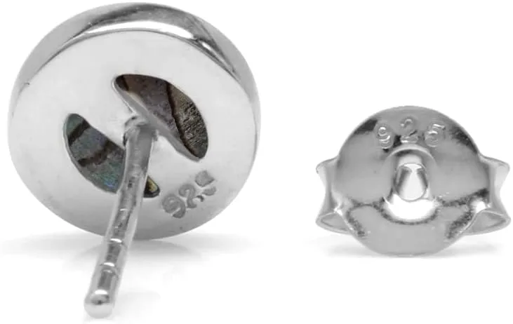 Silvershake 6MM Round Shape Cabochon Stones or Inlay White Gold Plated or Yellow Gold Plated 925 Sterling Silver Bezel Set Stud Earrings Jewelry for Women or Teens
