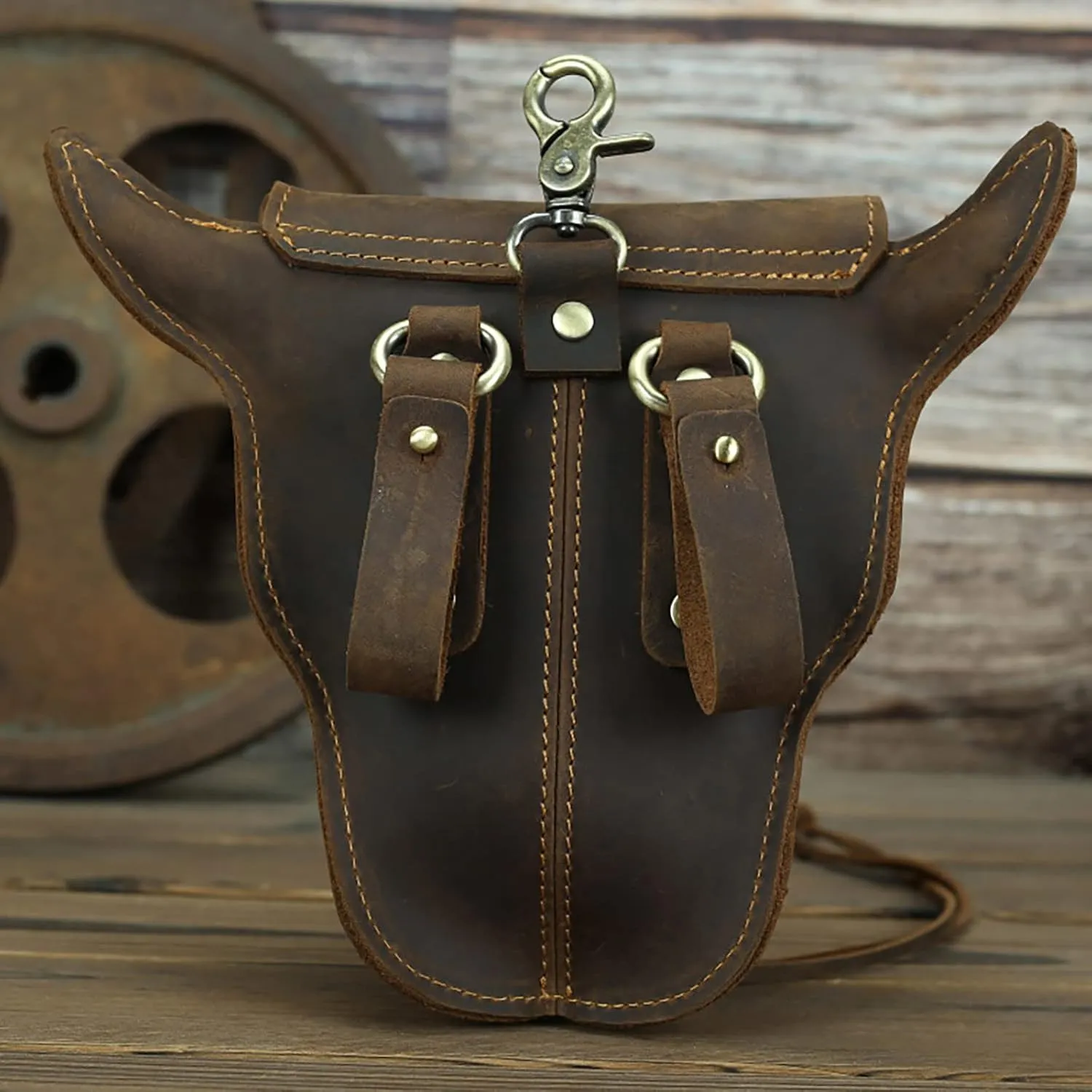 Sling Bag Crossbody Women Men Head Layer Leather Leather Waist Bag Men'S Retro Cool Cow Head Hanging Wear Waist