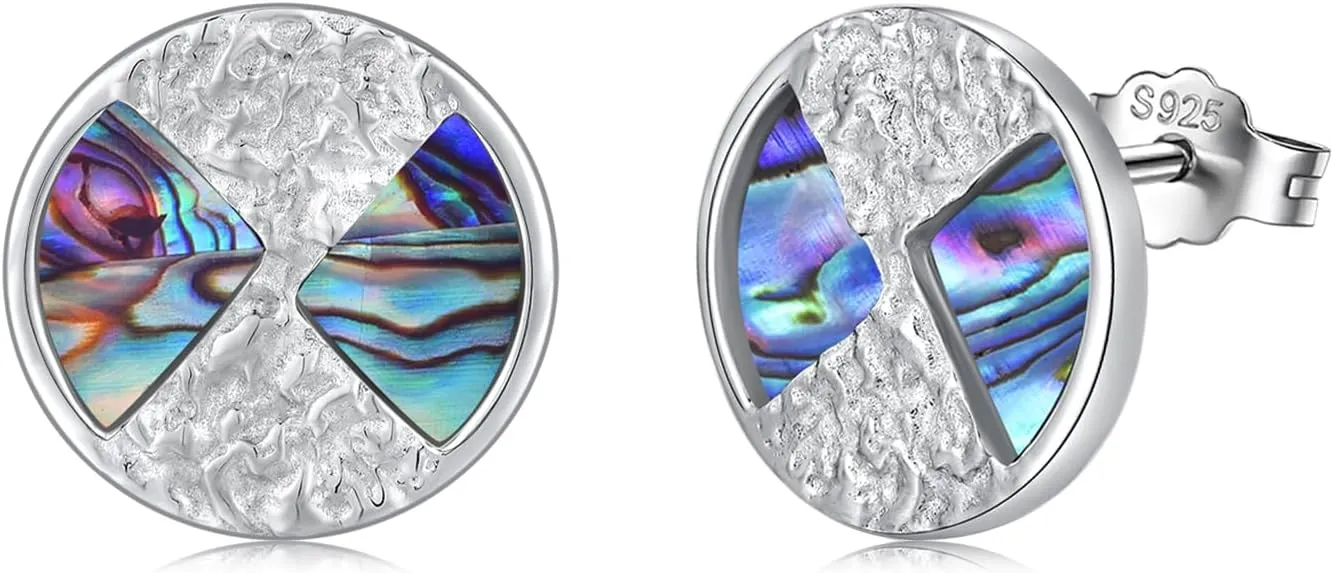 Small Abalone Earrings 925 Sterling Silver Abalone Shell Round Stud Earring with Push Backs Hypoallergenic Abalone Jewelry Gifts for Her Girlfriend Ladies Mother