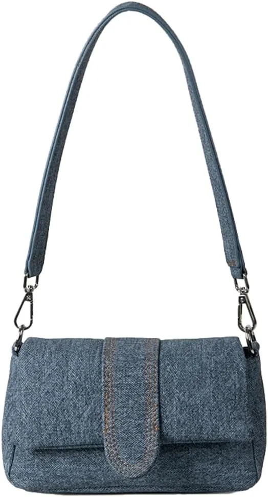Small Denim Shoulder Bag for Women Vegan Leather Totes Purse Y2k Handbag Top Handle Satchel