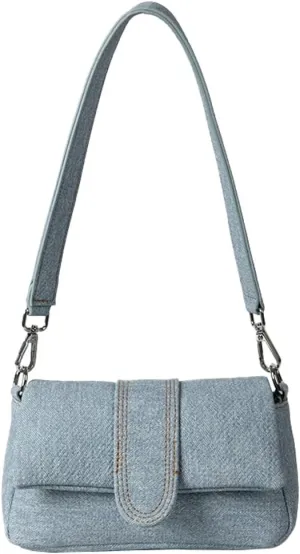 Small Denim Shoulder Bag for Women Vegan Leather Totes Purse Y2k Handbag Top Handle Satchel
