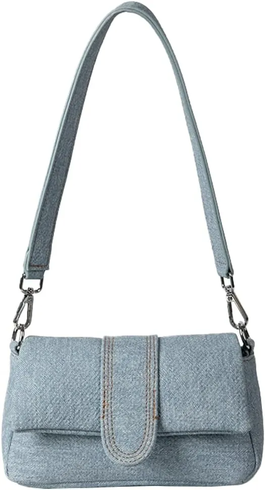 Small Denim Shoulder Bag for Women Vegan Leather Totes Purse Y2k Handbag Top Handle Satchel