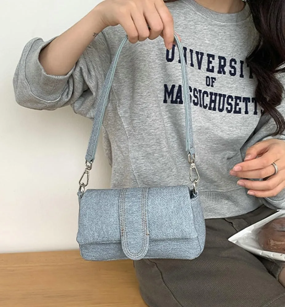 Small Denim Shoulder Bag for Women Vegan Leather Totes Purse Y2k Handbag Top Handle Satchel