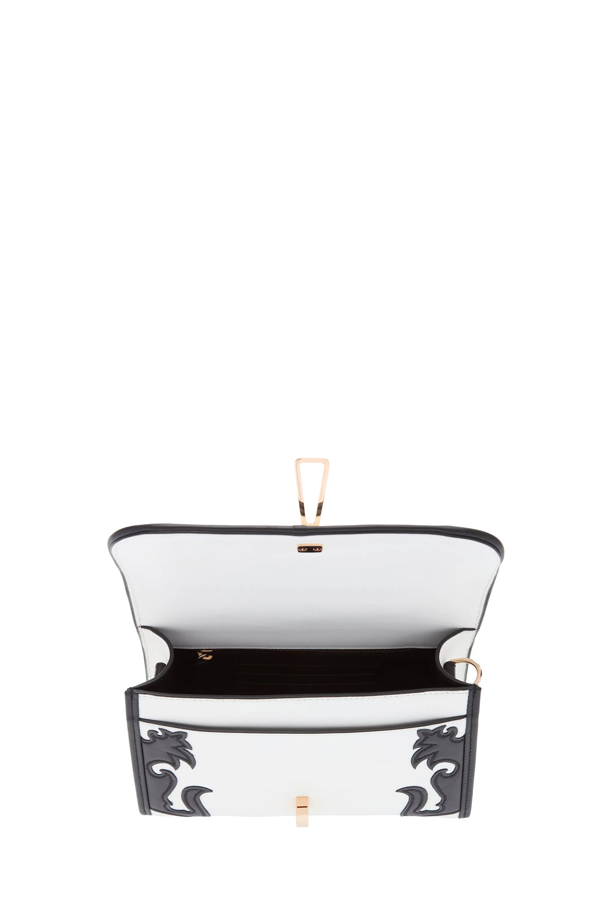 Small Leonora Western Flap Bag in Black & Ivory Leather