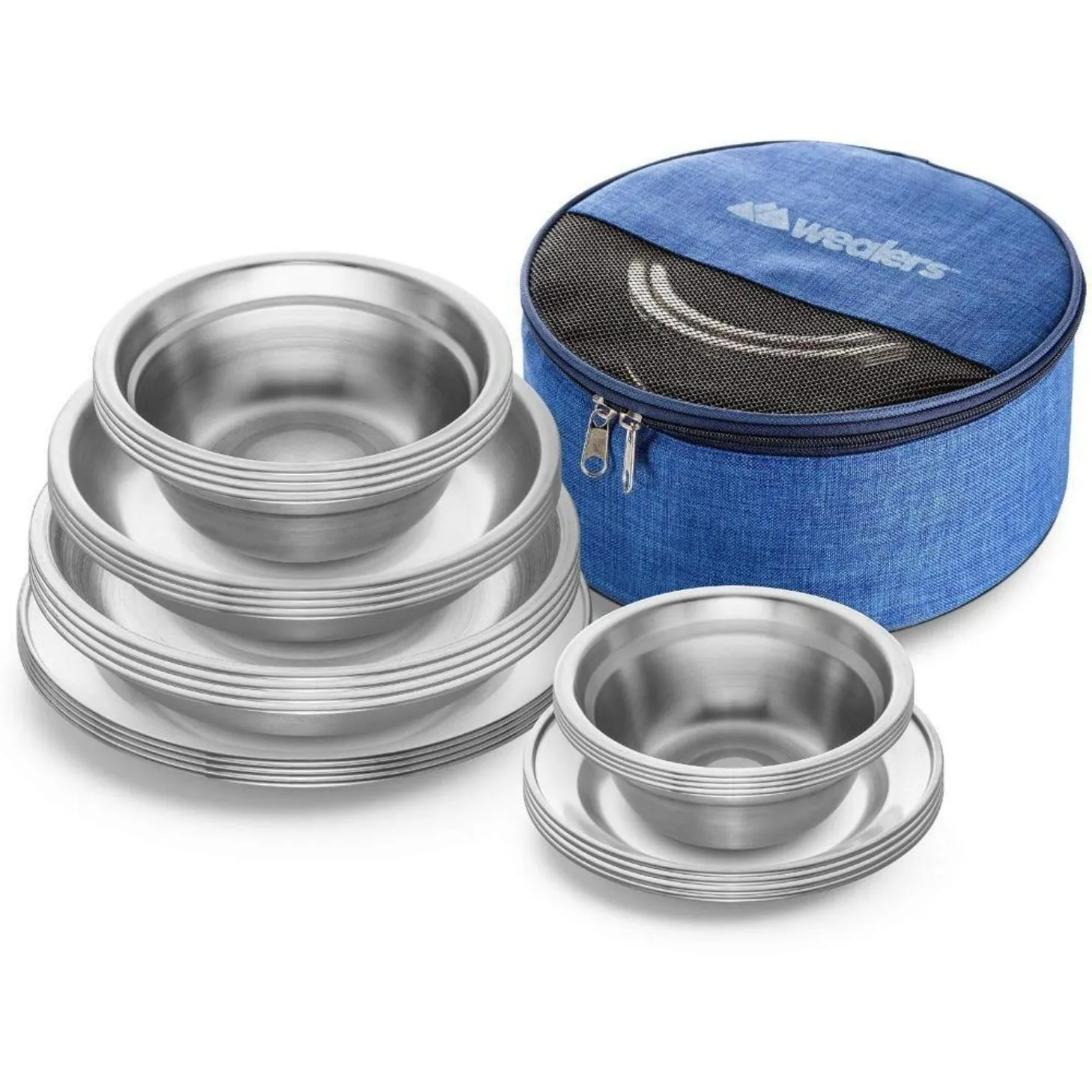 Stainless Steel Plates and Bowls Camping Dinnerware Set for Kids and Adults with Travel Kit