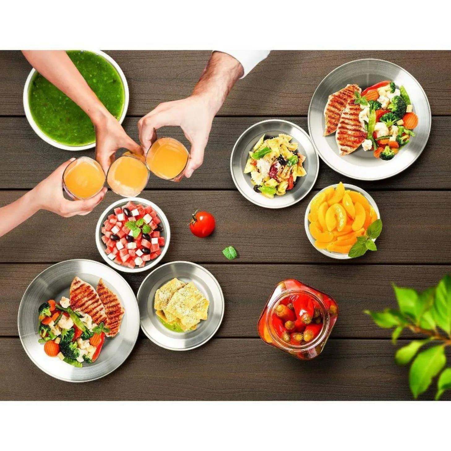 Stainless Steel Plates and Bowls Camping Dinnerware Set for Kids and Adults with Travel Kit