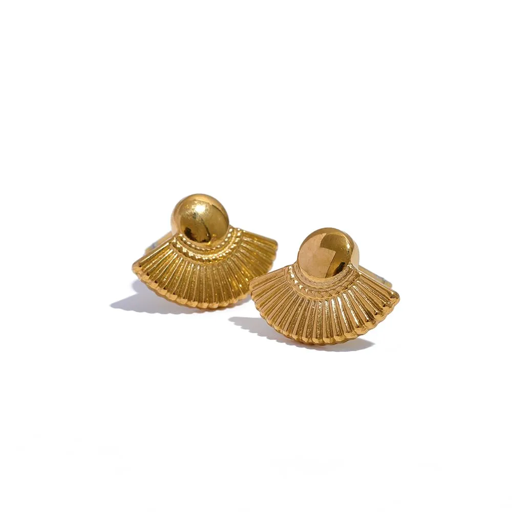 Stainless Steel Shell Cast Minimalist Stud Earrings - 18K Gold Color (style B)