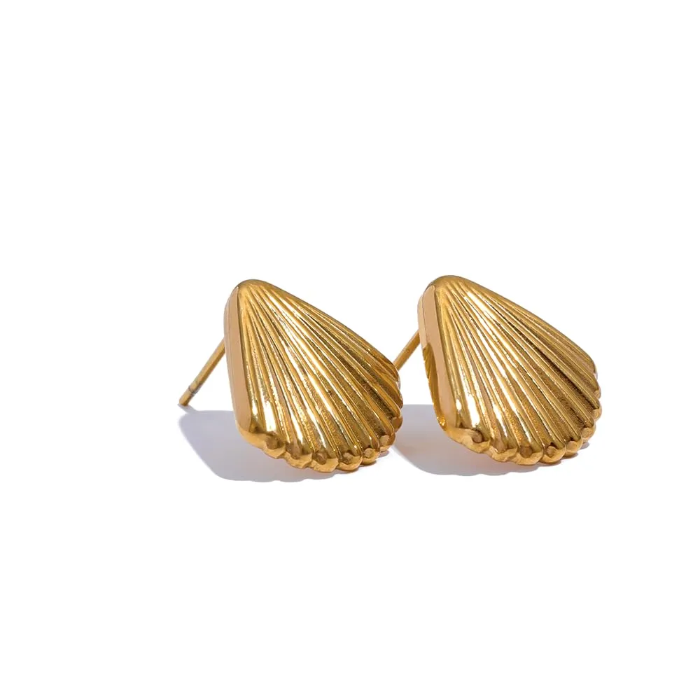 Stainless Steel Shell Cast Minimalist Stud Earrings - 18K Gold Color (style B)