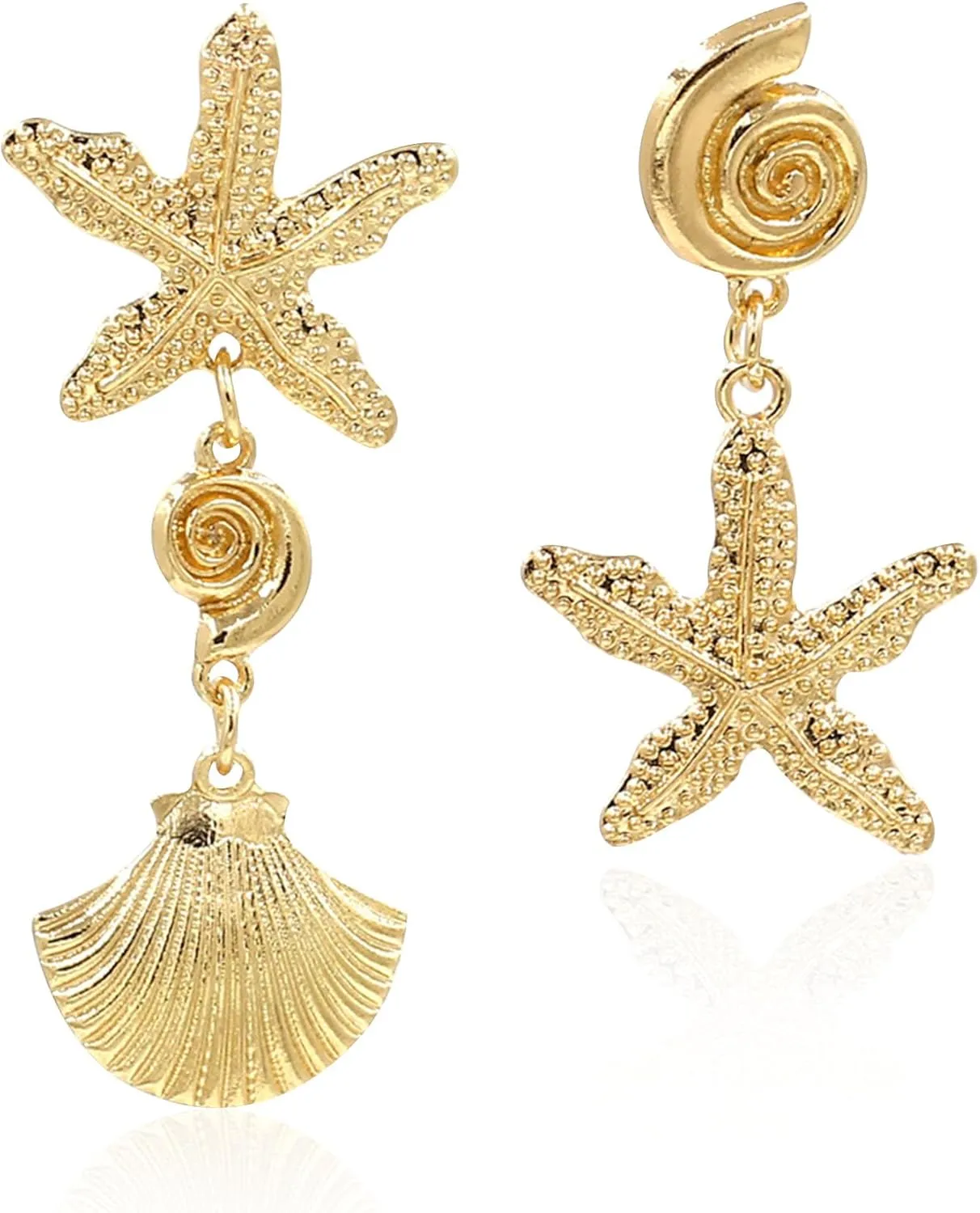Starfish Seashell Funny Earrings Sea Shell Conch Hypoallergenic Cute Starfish Shell Drop Earrings Jewelry
