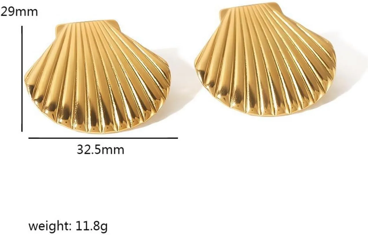Statement Gold Plated Shell Texture Ear Stud Earrings for Women,Seashell Stainless Steel Hypoallergenic Earrings Irregular Geometric Minimalist Beachy Earrings Trendy Jewelry