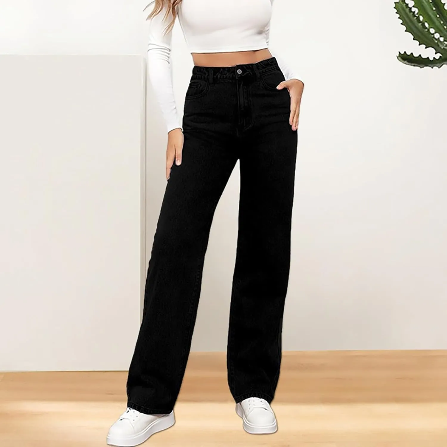 Straight Leg Jeans for Women,High Waisted Wide Leg Loose Microelastic Boyfriend Denim Pants Baggy Jeans Y2K
