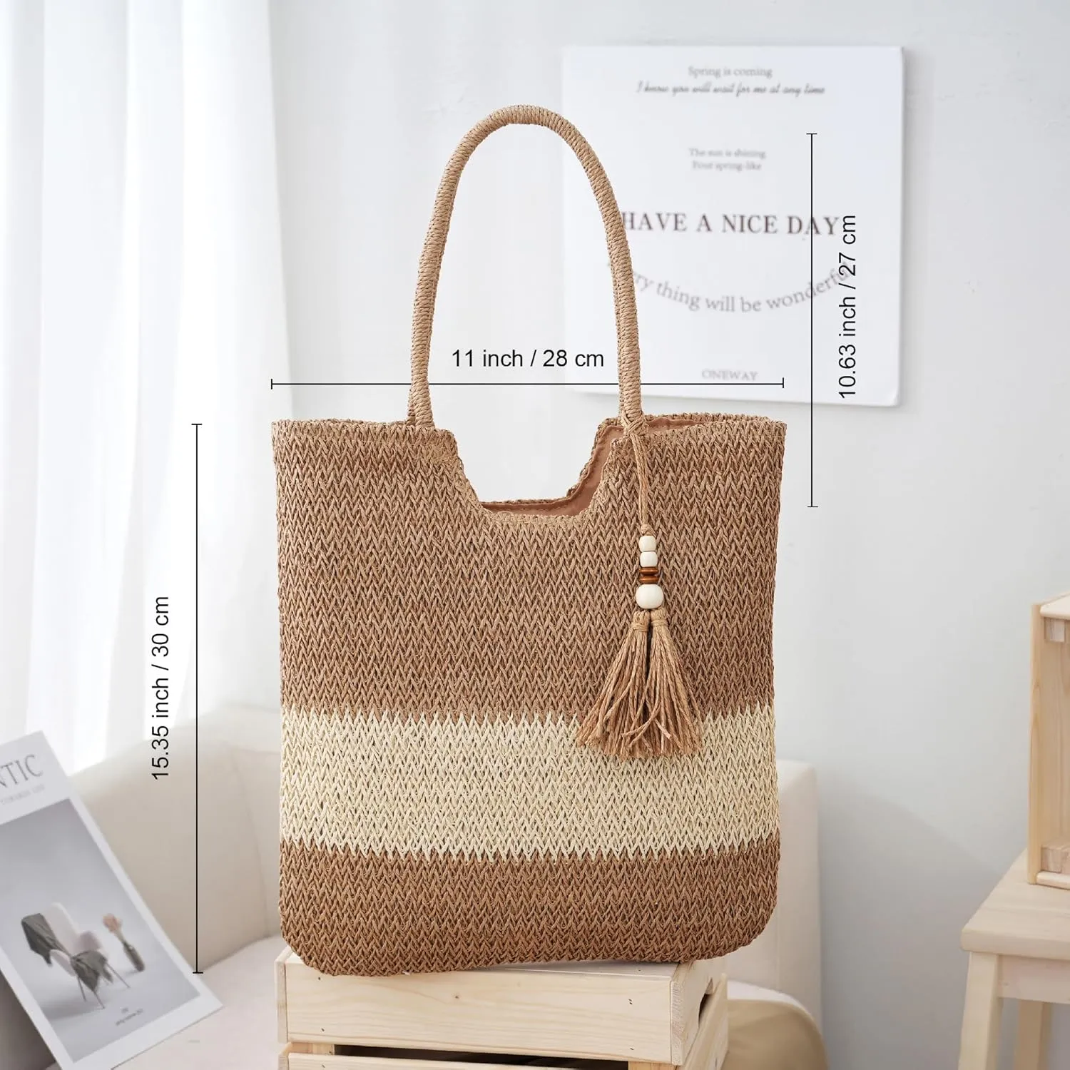 Straw Beach Bags for Women Woven Beach Tote Bag Casual Boho Large Shoulder Handbags Purse for Vacation Holiday
