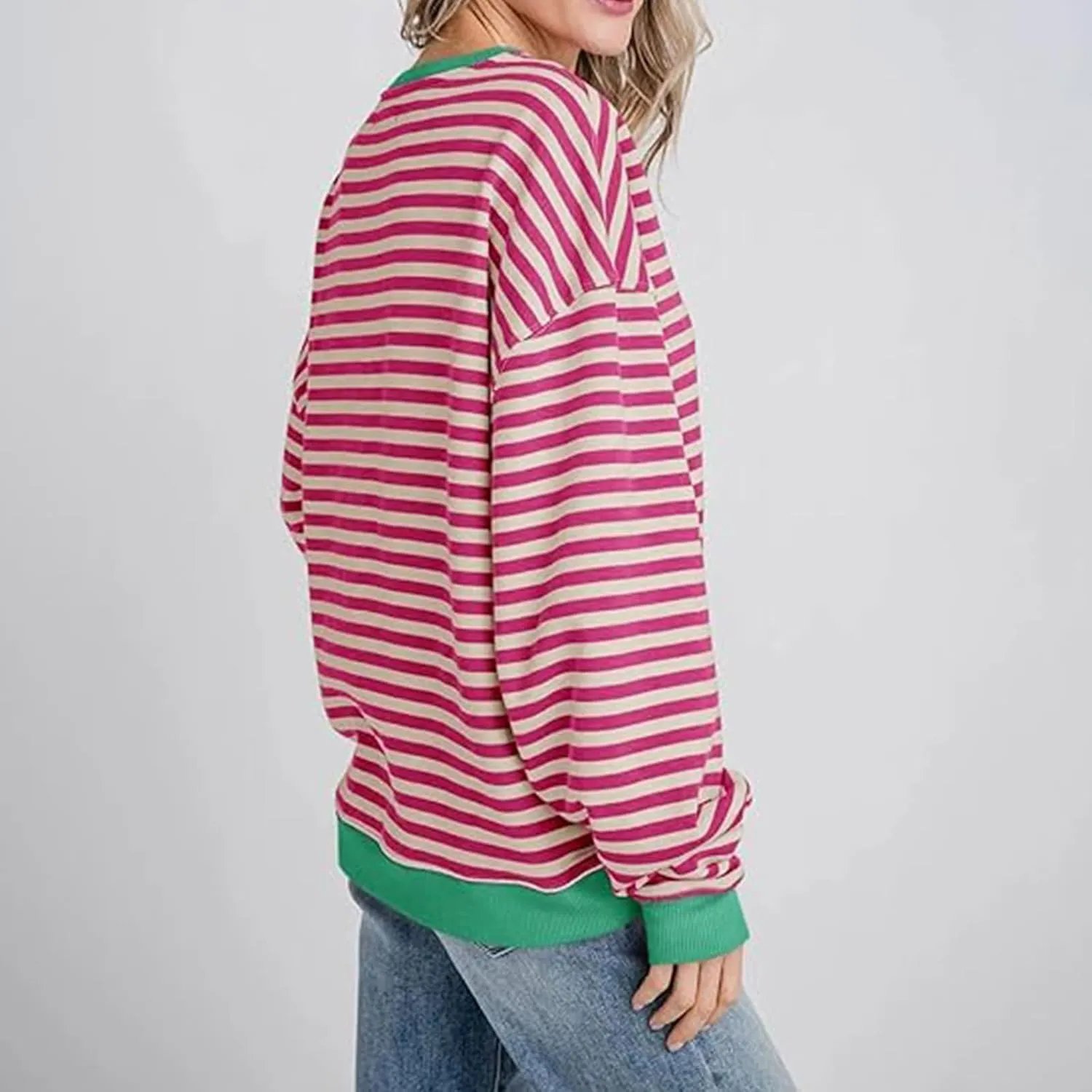 Striped Sweatshirt For Women 2024 Cute Fall Fashion Oversized Long Sleeve Crewneck Pullover Tops Teens y2k Outfits