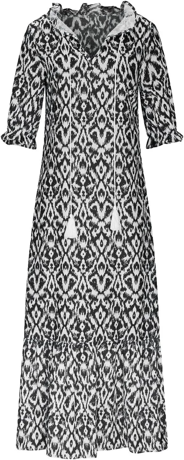 Summer Dresses for Women 2025 Boho Floral Print Long Dress Plus Size Maxi Sundress Flowy Beach Vacation Dress Outfits