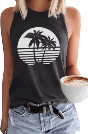 Summer Tank Tops for Women Vacation Casual Beach Tank Tops Hawaiian Sleeveless Basic Fit T Shirts Blouses