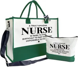 SUSZDOU Amazing Nurse Tote Bag, Canvas Shoulder Beach Bag With Zipper, Thank You Gift for Women, Travel Makeup Bag B1