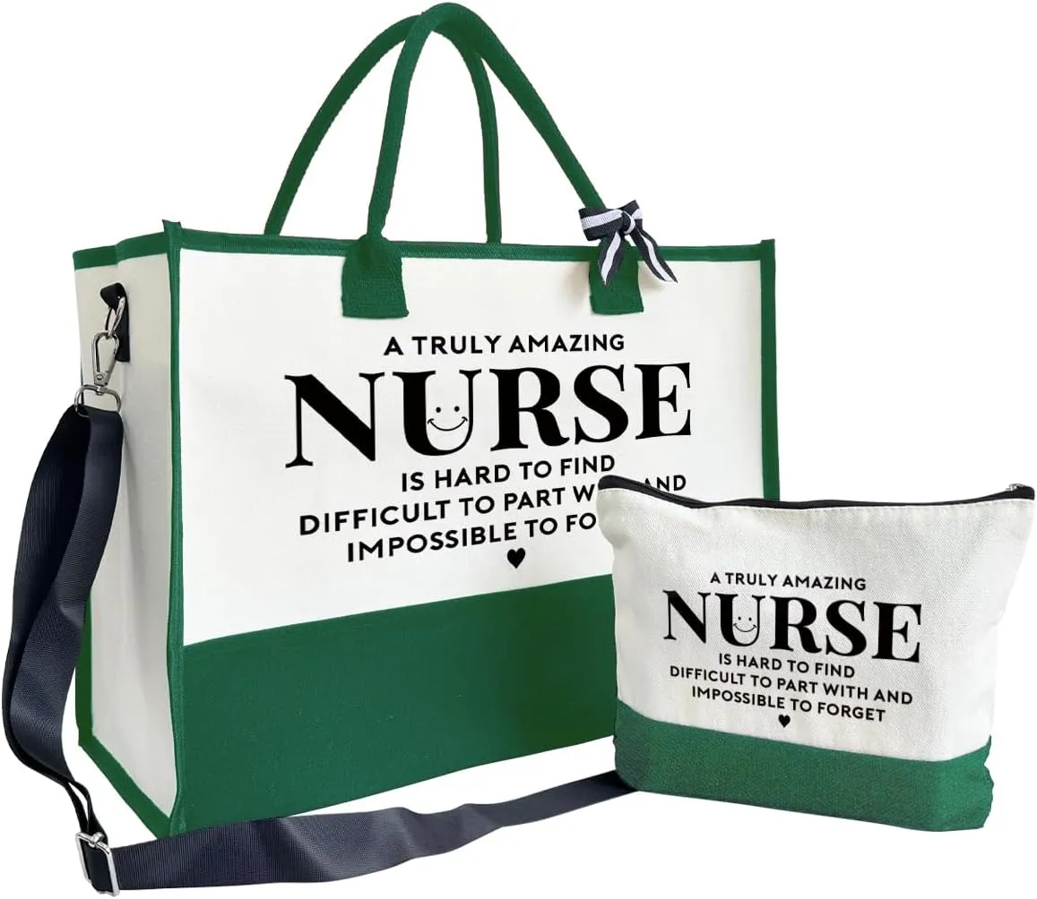 SUSZDOU Amazing Nurse Tote Bag, Canvas Shoulder Beach Bag With Zipper, Thank You Gift for Women, Travel Makeup Bag B1