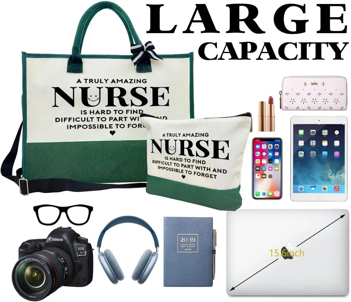 SUSZDOU Amazing Nurse Tote Bag, Canvas Shoulder Beach Bag With Zipper, Thank You Gift for Women, Travel Makeup Bag B1