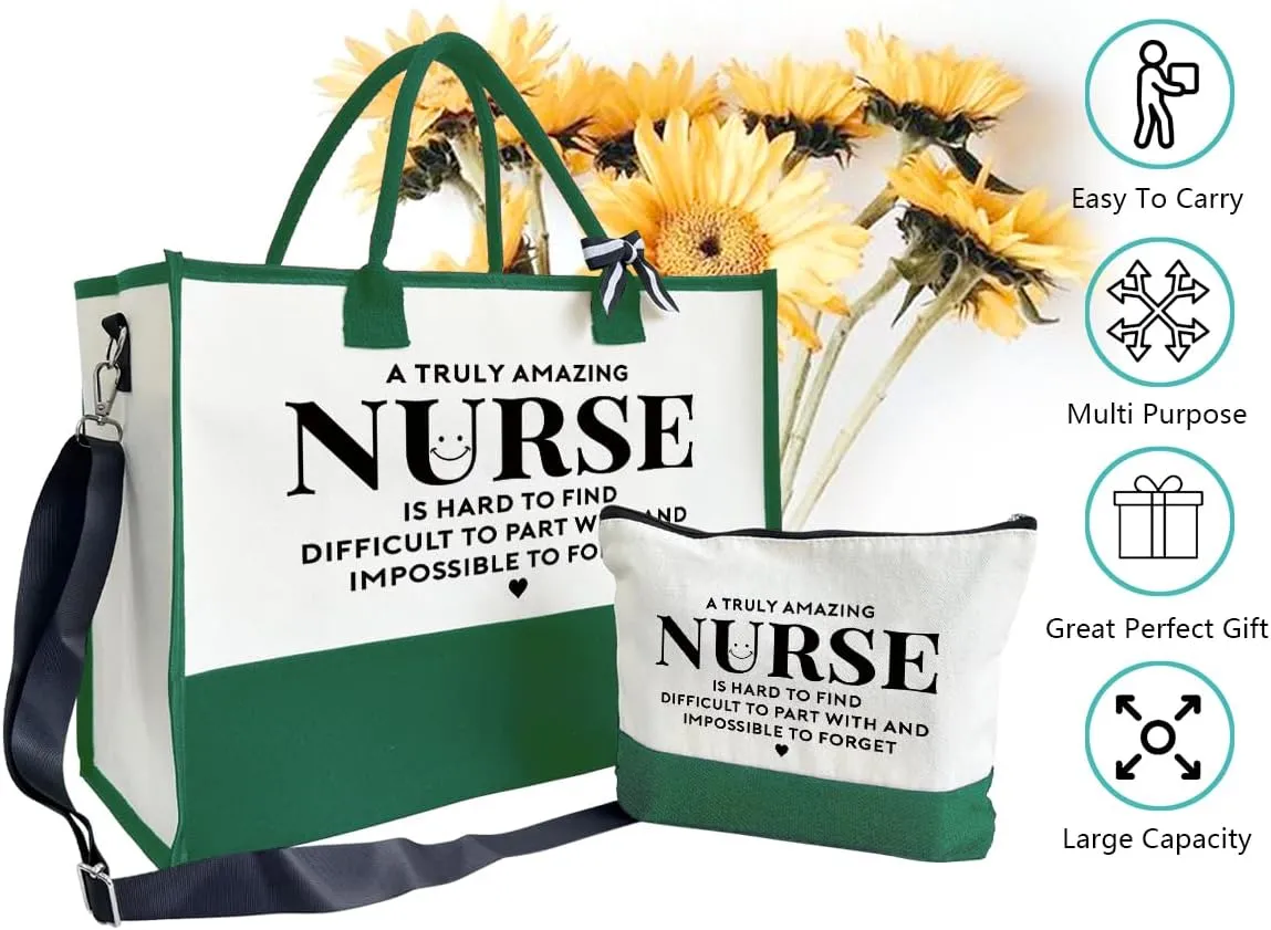 SUSZDOU Amazing Nurse Tote Bag, Canvas Shoulder Beach Bag With Zipper, Thank You Gift for Women, Travel Makeup Bag B1