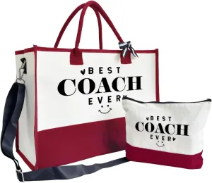 SUSZDOU Gifts for Best Coach Ever - Canvas Beach Tote Bag with Matching Makeup Pouch, Durable Travel Gym Camping Bag, Thank You Gift for Sports Coach, Female Trainers Gifts for Women A1