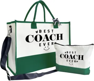 SUSZDOU Gifts for Best Coach Ever - Canvas Beach Tote Bag with Matching Makeup Pouch, Durable Travel Gym Camping Bag, Thank You Gift for Sports Coach, Female Trainers Gifts for Women B1