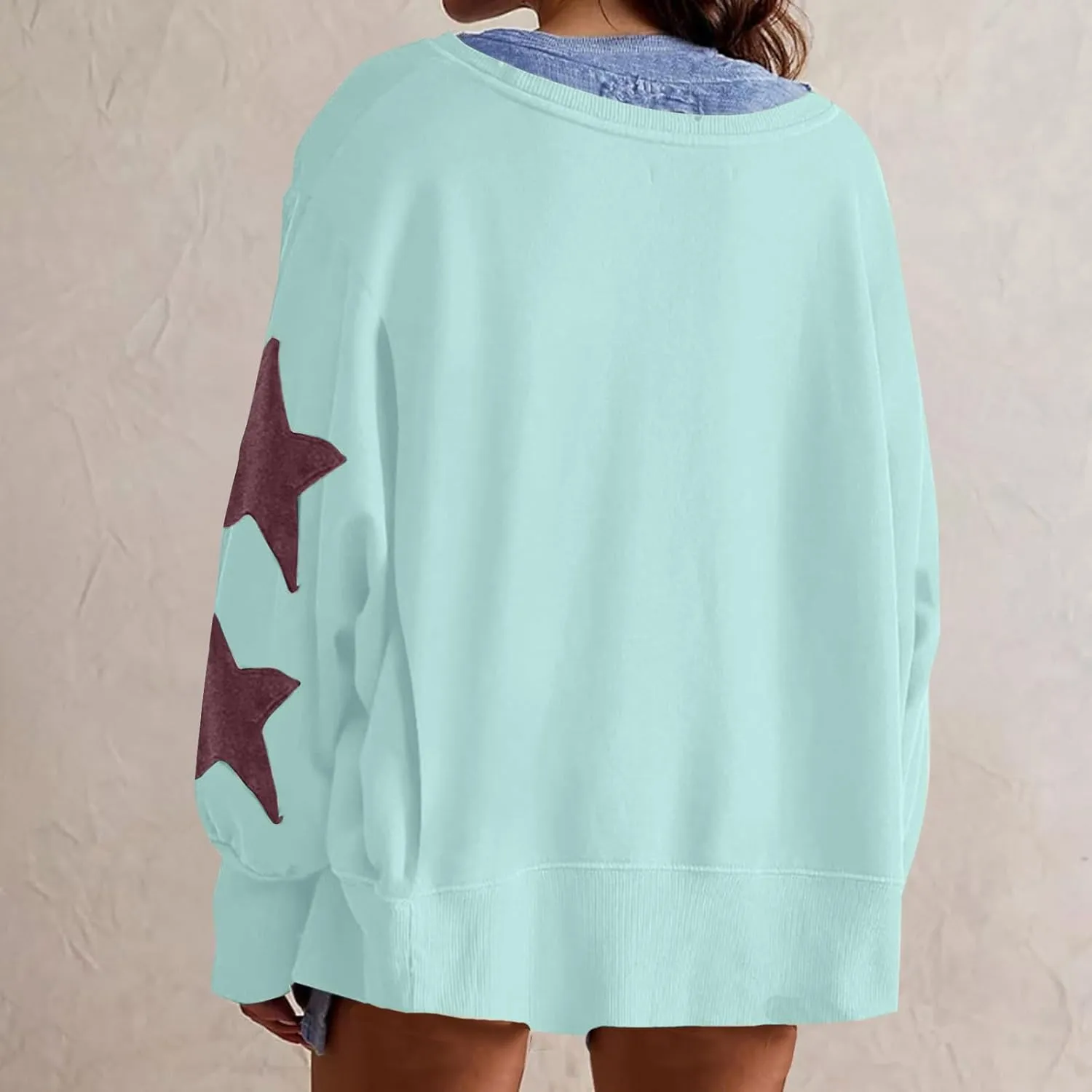 Sweatshirt for Women Fall Fashion Hoodies Oversized Crewneck Long Sleeve Sweatshirt Trendy Star Print Pullover