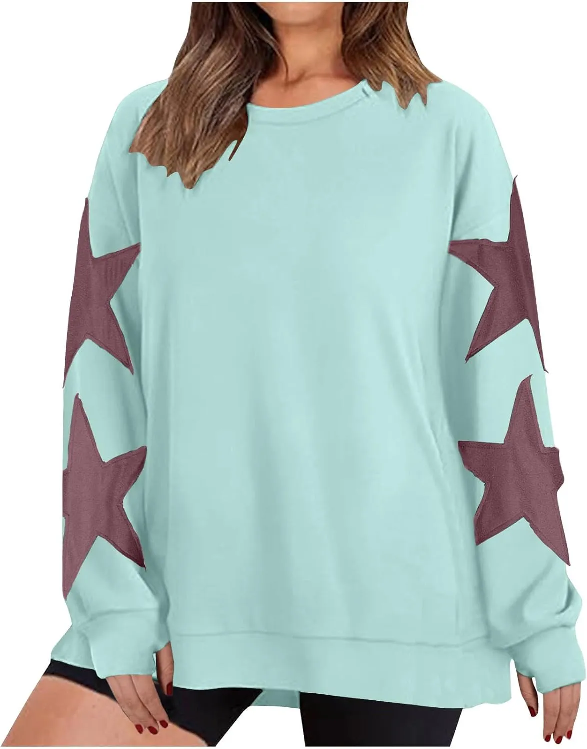 Sweatshirt for Women Fall Fashion Hoodies Oversized Crewneck Long Sleeve Sweatshirt Trendy Star Print Pullover
