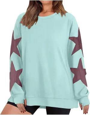 Sweatshirt for Women Fall Fashion Hoodies Oversized Crewneck Long Sleeve Sweatshirt Trendy Star Print Pullover