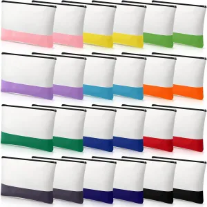 Sweetude 24 Pack Canvas Makeup Bags Bulk, Blank Cosmetic Bag DIY Canvas Zipper Pouch Small Travel Toiletry Bag for Operation Christmas Bulk, 6.7 x 9 Inch