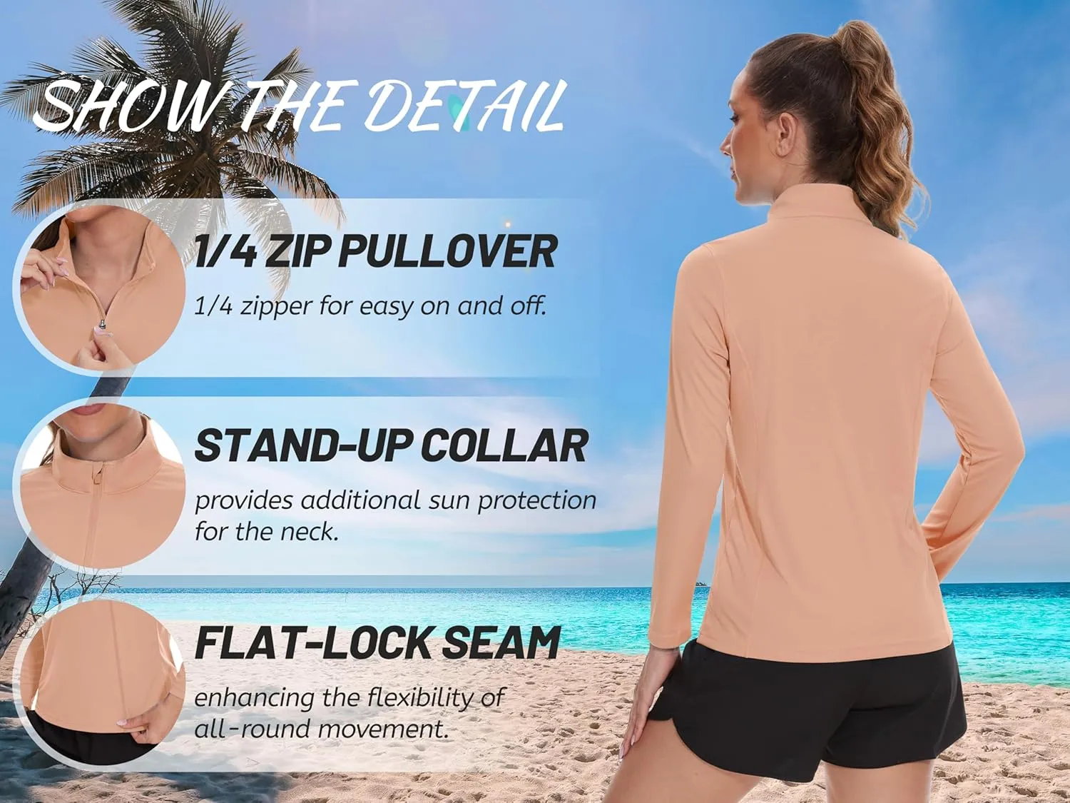 TACVASEN Women's Quarter Zip Pullover Golf Shirts UPF 50  Long Sleeve Sun Shirts UV Protection Workout Tops