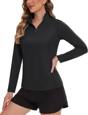 TACVASEN Women's Quarter Zip Pullover Golf Shirts UPF 50  Long Sleeve Sun Shirts UV Protection Workout Tops