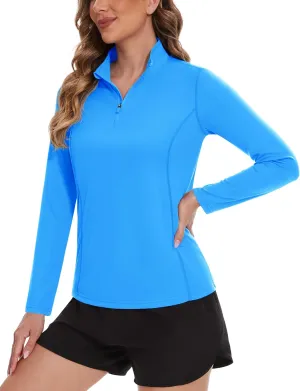 TACVASEN Women's Quarter Zip Pullover Golf Shirts UPF 50  Long Sleeve Sun Shirts UV Protection Workout Tops