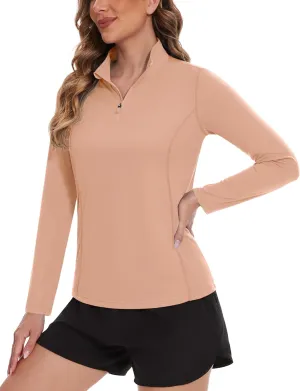 TACVASEN Women's Quarter Zip Pullover Golf Shirts UPF 50  Long Sleeve Sun Shirts UV Protection Workout Tops