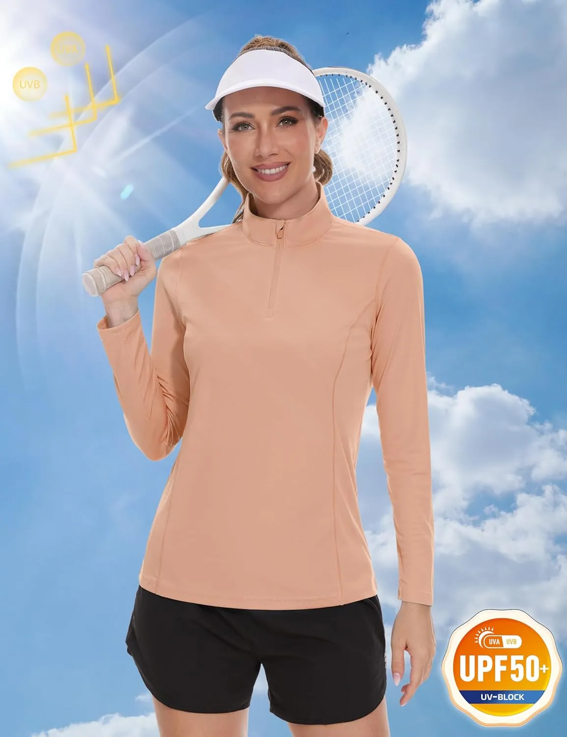 TACVASEN Women's Quarter Zip Pullover Golf Shirts UPF 50  Long Sleeve Sun Shirts UV Protection Workout Tops