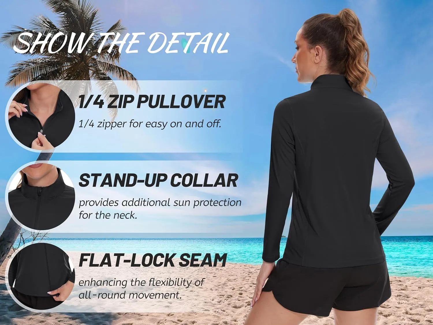 TACVASEN Women's Quarter Zip Pullover Golf Shirts UPF 50  Long Sleeve Sun Shirts UV Protection Workout Tops