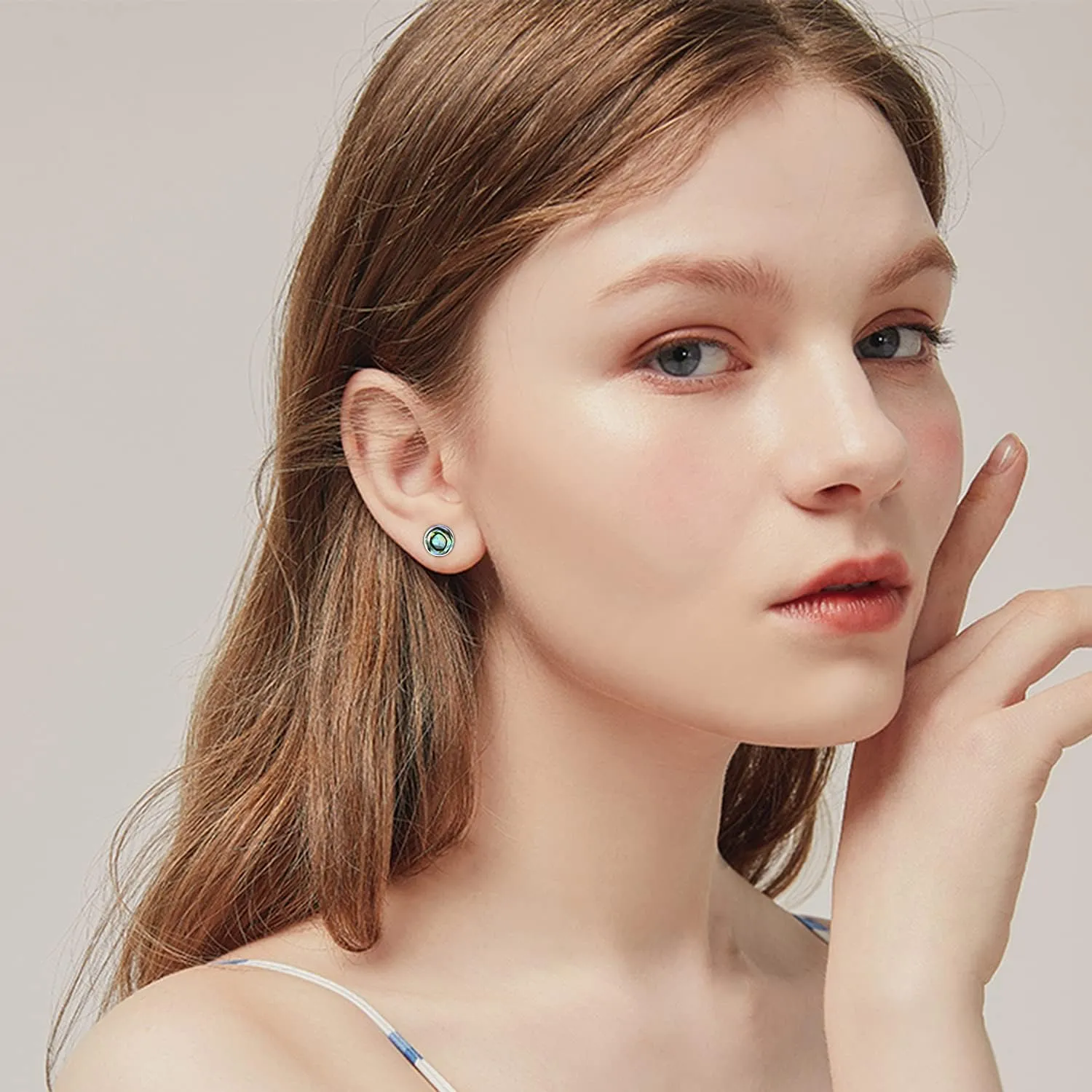 TANGPOET 5MM Tiny Stud Earrings for Women 925 Sterling Silver Round Screw Twist Back Earrings Hypoallergenic for Sensitive Ears Simulated Gemstone Jewelry