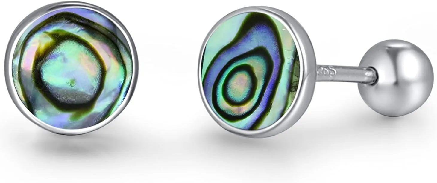 TANGPOET 5MM Tiny Stud Earrings for Women 925 Sterling Silver Round Screw Twist Back Earrings Hypoallergenic for Sensitive Ears Simulated Gemstone Jewelry