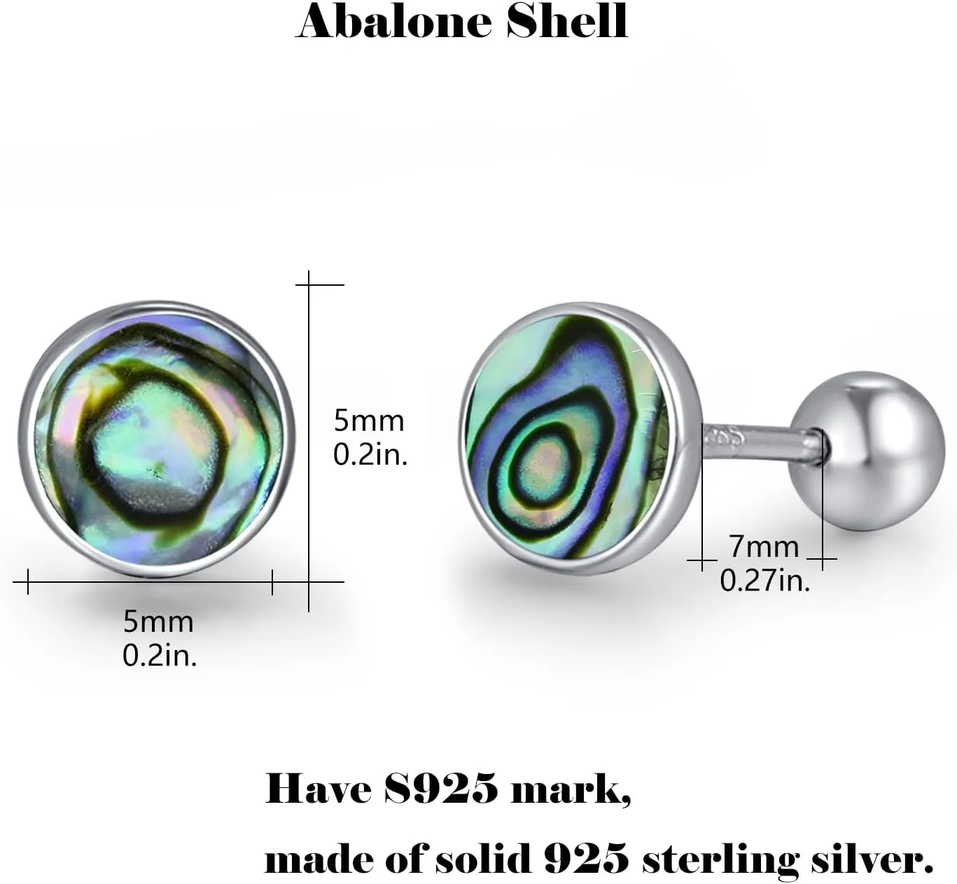 TANGPOET 5MM Tiny Stud Earrings for Women 925 Sterling Silver Round Screw Twist Back Earrings Hypoallergenic for Sensitive Ears Simulated Gemstone Jewelry