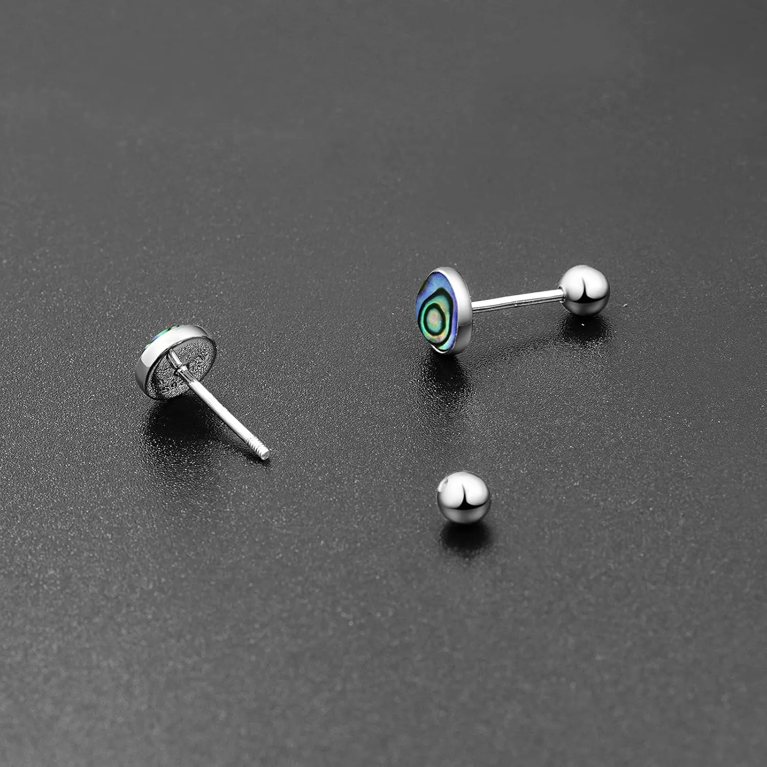 TANGPOET 5MM Tiny Stud Earrings for Women 925 Sterling Silver Round Screw Twist Back Earrings Hypoallergenic for Sensitive Ears Simulated Gemstone Jewelry