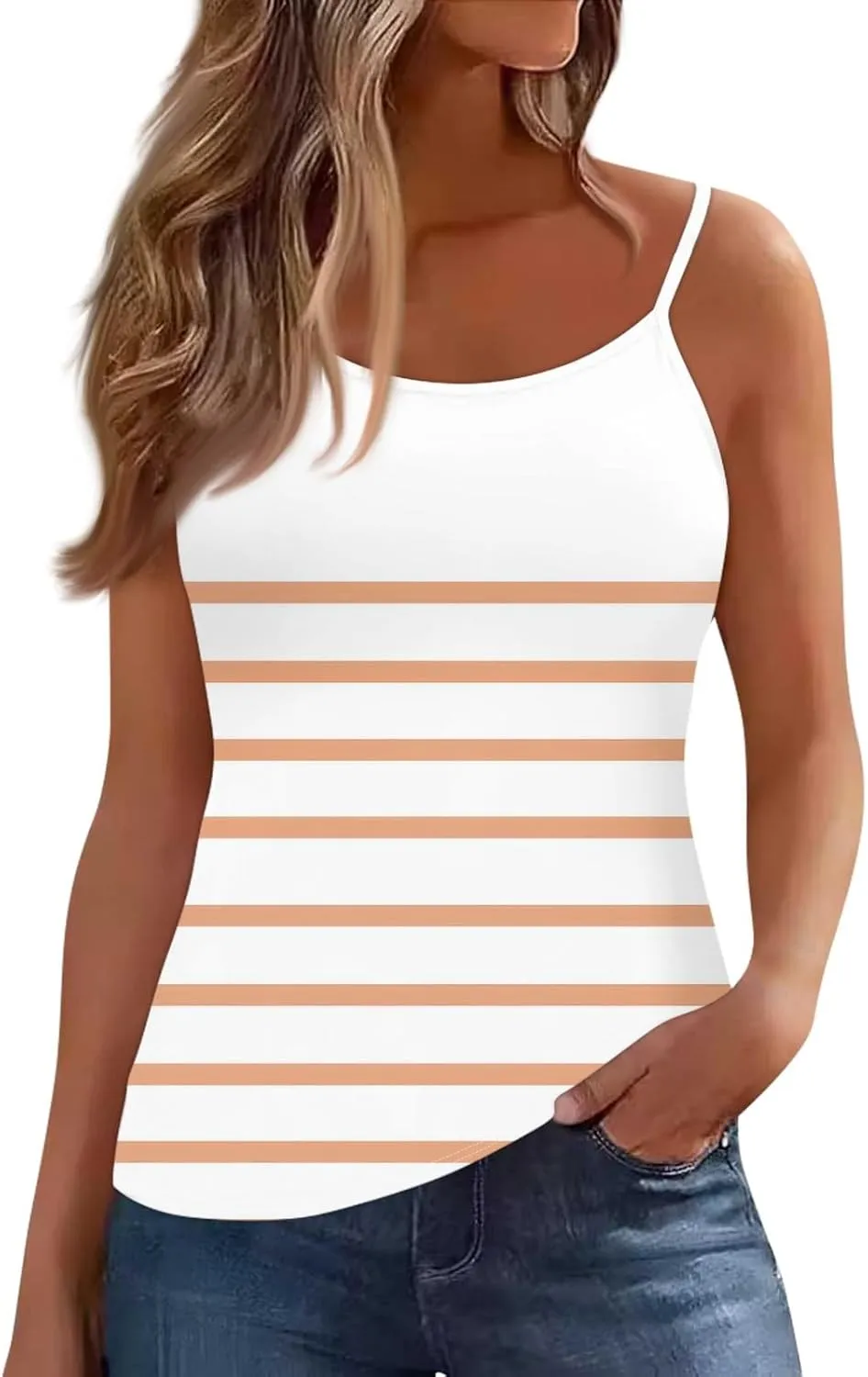 Tank Tops for Women 2025 Summer Loose Fit Spaghetti Straps Cami Top Scoop Neck Flowy Workout Sleeveless Shirts
