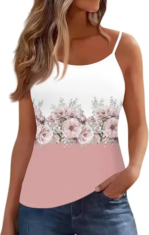 Tank Tops for Women 2025 Summer Loose Fit Spaghetti Straps Cami Top Scoop Neck Flowy Workout Sleeveless Shirts