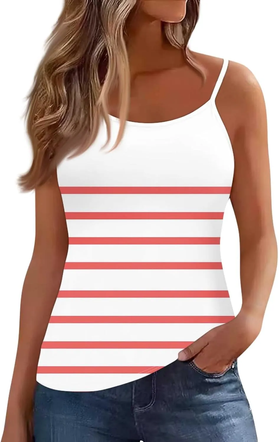 Tank Tops for Women 2025 Summer Loose Fit Spaghetti Straps Cami Top Scoop Neck Flowy Workout Sleeveless Shirts